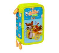 safta | Astuccio triplo La Granja de Zenón 37 pezzi, Astuccio scolastico per bambini con 3 scomparti e cerniera, include 16 matite colorate, 14 pennarelli, Misure 12,5x5,5x19,5 cm