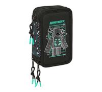 safta | Astuccio triplo Minecraft Screen 37 pezzi, portapenne scolastico organizer con 3 scomparti e cerniera, include 16 matite, Misure 12,5x5,5x19,5 cm, Astuccio scolastico 3 scomparti