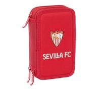 safta | Astuccio triplo Sevilla FC 37 pezzi Resistente al Agua, Astuccio scolastico con 3 scomparti e cerniere, include pennarelli, matite colorate, Misure 12,5x5,5x19,5 cm