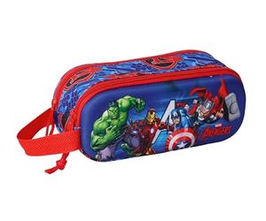 safta AVENGERS 3D - Astuccio doppio 3D, astuccio per bambini, ideale per bambini in età scolastica, comodo e versatile, qualità e resistenza, 21 x 6 x 8 cm, blu scuro/rosso, M, Casual