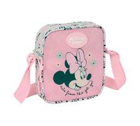 safta | Bandolera Infantil Disney Minnie Mouse Minty, Bolsito Cruzado con Correa Ajustable, Compartimento con Cremallera, Diseño Rosa con Estampado Floral, Vuelta al Cole y Diario, Medidas 16x4x18 cm