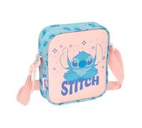 safta | Bandolera Infantil Disney Stitch Ohana, Bolsito Cruzado con Correa Ajustable, Cierre de Cremallera, Diseño Azul y Rosa con Estampado Stitch, Medidas 16x4x18 cm