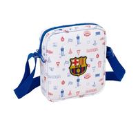 safta | Bandolera Infantil FC Barcelona Preescolar, Bolsito Escolar con Correa Ajustable, Cierre con Cremallera, Compartimento Principal, Diseño Blanco y Azul con Escudo Barça, Medidas 16x4x18 cm