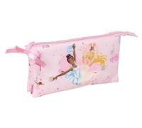 BARBIE BALLET - Astuccio triplo, astuccio per bambini, ideale per bambini in età scolastica, comodo e versatile, qualità e resistenza, 22 x 3 x 12 cm