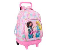 safta BARBIE PAINTERLY - Zaino grande con ruote, compatto, rimovibile, ideale per bambini di diverse età, comodo e versatile, qualità e resistenza, 33 x 22 x 45 cm, rosa/celeste, M, Casual