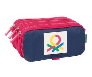 safta BENETTON CHERRY - Astuccio triplo grande, astuccio per bambini, ideale per bambini in età scolastica, comodo e versatile, qualità e resistenza, 21,5 x 8 x 10 cm, Ciliegia/Marino, M, Casual
