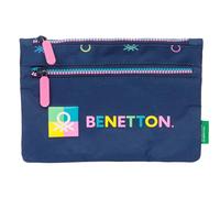 Safta BENETTON COOL - Astuccio per scuola grande, con doppia cerniera, astuccio per bambini, comodo e versatile, facile da pulire, 23 x 3 x 16 cm, colore blu marino, Blu navy, Estándar, Casual