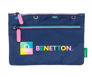Safta BENETTON COOL - Astuccio per scuola grande, con doppia cerniera, astuccio per bambini, comodo e versatile, facile da pulire, 23 x 3 x 16 cm, colore blu marino, Blu navy, Estándar, Casual
