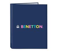 Safta BENETTON COOL - Cartellina con 4 anelli, ideale per bambini di diverse età, comoda e versatile, qualità e resistenza, 26,5 x 33 cm, colore blu marino