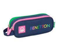 Safta BENETTON DAMERO - Astuccio doppio per bambini, astuccio per bambini, ideale per bambini in età scolastica, comodo e versatile, qualità e resistenza, 21 x 6 x 8 cm, Blu navy, M, Casual