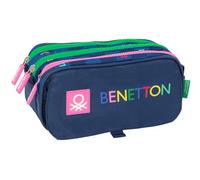 Safta BENETTON DAMERO - Astuccio triplo grande, astuccio per bambini, ideale per bambini in età scolastica, comodo e versatile, qualità e resistenza, 21,5 x 8 x 10 cm, Blu navy, M, Casual