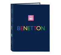 Safta BENETTON DAMERO - Cartellina con 4 anelli, ideale per bambini di diverse età, comoda e versatile, qualità e resistenza, 26,5 x 33 cm, Blu navy, M, Casual