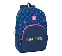 Safta BENETTON DAMERO - Zaino da scuola, adattabile, ideale per bambini di diverse età, comodo e versatile, qualità e resistenza, Blu navy, M, Casual