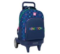 Safta BENETTON DAMERO - Zaino grande con ruote, compatto evoluzione, rimovibile, ideale per bambini di diverse età, comodo e versatile, qualità e resistenza, 33 x 22 x 45 cm, Blu navy, M, Casual