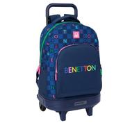 Safta BENETTON DAMERO - Zaino grande con ruote, compatto, rimovibile, ideale per bambini di diverse età, comodo e versatile, qualità e resistenza, 33 x 22 x 45 cm, Blu navy, M, Casual