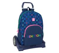 Safta BENETTON DAMERO - Zaino scuola con carrello Evolution incluso, ideale per bambini di diverse età, comodo e versatile, qualità e resistenza, Blu navy, M, Casual