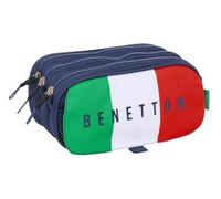 Safta BENETTON FLAG - Astuccio triplo grande, astuccio per bambini, ideale per bambini in età scolastica, comodo e versatile, qualità e resistenza, 21,5 x 8 x 10 cm, Blu navy, M, Casual