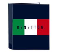 Safta BENETTON FLAG - Cartella a 4 anelli, ideale per bambini di diverse età, comoda e versatile, qualità e resistenza, 27 x 6 x 33 cm, Blu navy, M, Casual