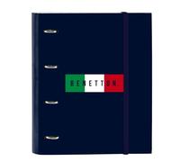 Safta BENETTON FLAG - Cartellina 4 anelli da 35 cm con 100 fogli A4, ideale per bambini di diverse età, comoda e versatile, qualità e resistenza, 27 x 3,5 x 32 cm, Blu navy, M, Casual