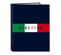 Safta BENETTON FLAG - Cartellina con fogli 4 anelli, ideale per bambini di diverse età, comoda e versatile, qualità e resistenza, 26,5 x 33 cm, Blu navy, M, Casual