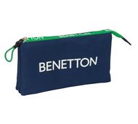 safta BENETTON GREEN - Astuccio triplo, astuccio per bambini, ideale per bambini in età scolastica, comodo e versatile, qualità e resistenza, 22 x 3 x 12 cm, Blu navy, M, Casual
