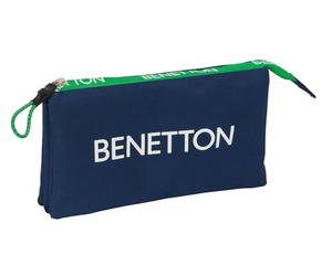 safta BENETTON GREEN - Astuccio triplo, astuccio per bambini, ideale per bambini in età scolastica, comodo e versatile, qualità e resistenza, 22 x 3 x 12 cm, Blu navy, M, Casual