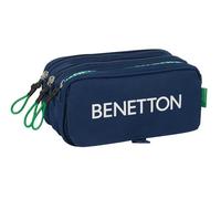 safta BENETTON GREEN - Astuccio triplo grande, astuccio per bambini, ideale per bambini in età scolastica, comodo e versatile, qualità e resistenza, 21,5 x 8 x 10 cm, Blu navy, M, Casual