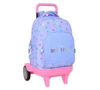 Safta BENETTON LILA - Zaino grande con ruote, Compact Evolution, rimovibile, ideale per bambini di diverse età, comodo e versatile, qualità e resistenza, 33 x 22 x 45 cm, viola, M, Casual