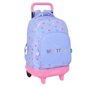 Safta BENETTON LILA - Zaino grande con ruote, compatto, rimovibile, ideale per bambini di diverse età, comodo e versatile, qualità e resistenza, 33 x 22 x 45 cm, viola, M, Casual