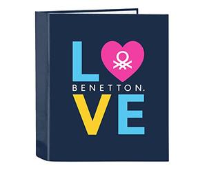 Safta BENETTON Love - Cartella a 4 anelli, ideale per bambini di diverse età, comoda e versatile, qualità e resistenza, 27 x 6 x 33 cm, colore: blu navy