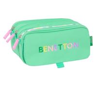 safta BENETTON MINT - Astuccio triplo grande, astuccio per bambini, ideale per bambini in età scolastica, comodo e versatile, qualità e resistenza, 21,5 x 8 x 10 cm, Verde Menta Torta, M, Casual