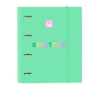 Safta BENETTON MINT - Cartella 4 anelli da 35 cm con 100 fogli A4, ideale per bambini di diverse età, confortevole e versatile, qualità e resistenza, 27 x 3,5 x 32 cm, Verde Menta Torta, M, Casual