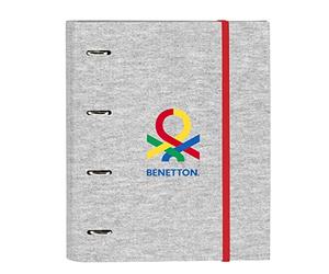 Safta BENETTON Pop - Cartella 4 anelli da 35 cm con 100 fogli A4, ideale per bambini di diverse età, comoda e versatile, qualità e resistenza, 27 x 3,5 x 32 cm, colore grigio
