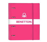 Safta BENETTON Raspberry - Cartella 4 anelli da 35 cm con 100 fogli A4, ideale per bambini di diverse età, comoda e versatile, qualità e resistenza, 27 x 3,5 x 32 cm, colore: rosa fucsia