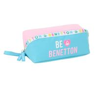 safta BENETTON UNIQUE - Astuccio quadrato grande, astuccio per bambini, ideale per bambini in età scolastica, comodo e versatile, qualità e resistenza, 22 x 10 x 10 cm, Blu Turchese/Rosa Chiaro, M,