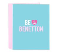 Safta BENETTON UNIQUE - Cartellina a 4 anelli, ideale per bambini di diverse età, comoda e versatile, qualità e resistenza, 27 x 6 x 33 cm, Blu Turchese/Rosa Chiaro, M, Casual