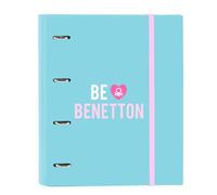 Safta BENETTON UNIQUE - Raccoglitore 4 anelli da 35 cm con 100 fogli A4, ideale per bambini di diverse età, comodo e versatile, qualità e resistenza, 27 x 3,5 x 32 cm, Blu Turchese/Rosa Chiaro, M,