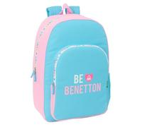 safta BENETTON UNIQUE - Zaino scolastico, adattabile al carrello, ideale per bambini di diverse età, comodo e versatile, qualità e resistenza, Blu Turchese/Rosa Chiaro, M, Casual