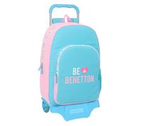 safta BENETTON UNIQUE - Zaino scuola grande con carrello 905, ideale per bambini di diverse età, comodo e versatile, qualità e resistenza, 32 x 13,5 x 44 cm, Blu Turchese/Rosa Chiaro, M, Casual