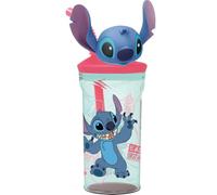 safta | Bicchiere Disney Stitch con cannuccia e personaggio 3D, 360 ml, plastica multicolore, coperchio rosa anti-perdita, riutilizzabile, 9x6x23 cm