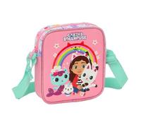 Safta - Borsa a tracolla per bambini Gabby's Dollhouse, borsa per la scuola con tracolla regolabile, chiusura con cerniera e maniglia, design rosa con arcobaleno e personaggi, rientro a scuola, misure