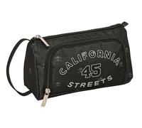 Safta California - Astuccio con tasca pieghevole pieno, astuccio per bambini, ideale per bambini in età scolastica, comodo e versatile, qualità e resistenza, 20 x 8,5 x 11 cm, colore nero, Nero,