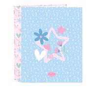 SAFTA | Cartella Formato Folio Blackfit8 Smile 4 Anelli Tondi 40 mm, Dorso Largo 60 mm, Copertine Rigide Rivestite, Raccoglitore Scolastico Resistente per, Design Blu e Rosa, Dimensioni 27x6x33 cm