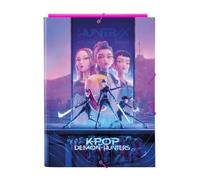 SAFTA | Cartella Formato Folio K-Pop Demon Hunters Stationery, Copertine Rigide Rivestite, Chiusura con Elastici, 3 Lembi Interni, Dimensioni 26x2,5x33,5 cm