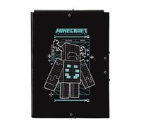 SAFTA | Cartella Formato Folio Minecraft Screen con 3 Lembi Interni, Copertine Rigide Rivestite, Chiusura con Elastici, Carpeta Scolastico per Ragazzi per Documenti e Appunti, Dimensioni