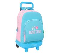 safta BENETTON UNIQUE - Zaino grande con ruote, compatto, rimovibile, ideale per bambini di diverse età, comodo e versatile, qualità e resistenza, 33 x 22 x 45 cm, Blu Turchese/Rosa Chiaro, M, Casual