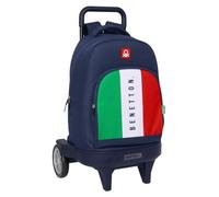 safta BENETTON FLAG - Zaino grande con ruote, compatto evoluzione, rimovibile, ideale per bambini di diverse età, comodo e versatile, qualità e resistenza, 33 x 22 x 45 cm, Blu navy, M, Casual