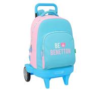 Safta BENETTON UNIQUE - Zaino grande con ruote, Compact Evolution, rimovibile, ideale per bambini di diverse età, comodo e versatile, qualità e resistenza, 33 x 22 x 45 cm, Blu Turchese/Rosa Chiaro,