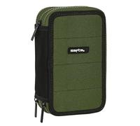 Safta DARK FOREST - Astuccio scuola con 36 utili inclusi, astuccio per bambini, ideale per bambini dai 5 ai 14 anni, versatile, resistenza, 12,5 x 5,5 x 19,5 cm, colore: verde cachi/nero, Verde