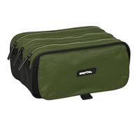 Safta DARK FOREST - Astuccio triplo grande, astuccio per bambini, ideale per bambini in età scolastica, comodo e versatile, qualità e resistenza, 21,5 x 8 x 10 cm, colore verde cachi/nero, Verde